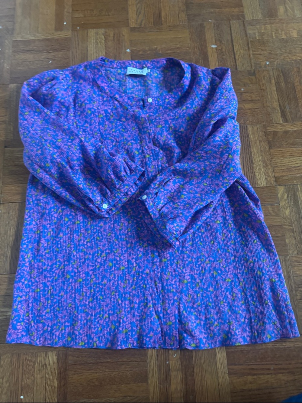 Tanya Taylor Purple-Pink Floral Popover Blouse